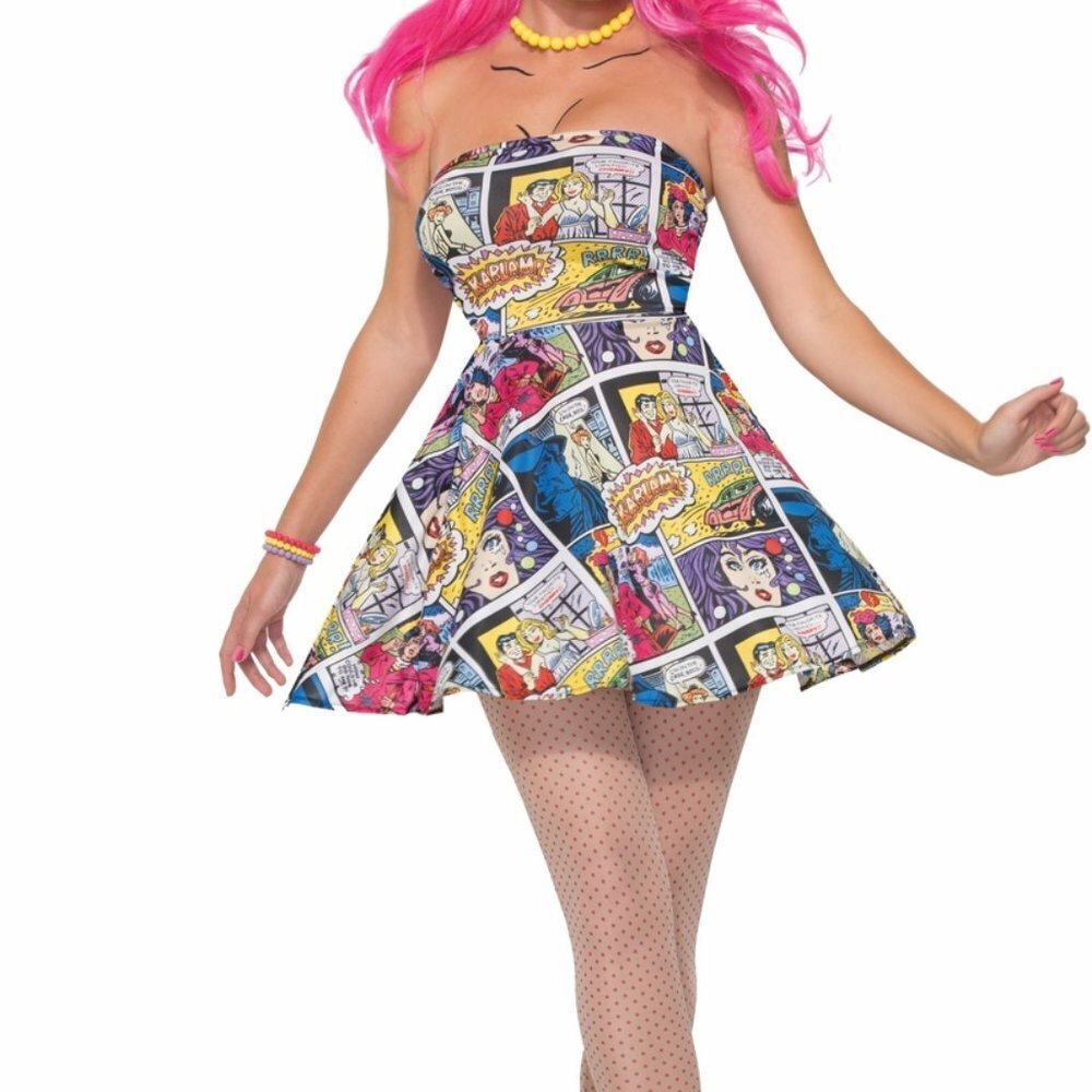 Pop Art Comic Printed Tight Strapless Dress Adult Halloween Party Costume (XS)